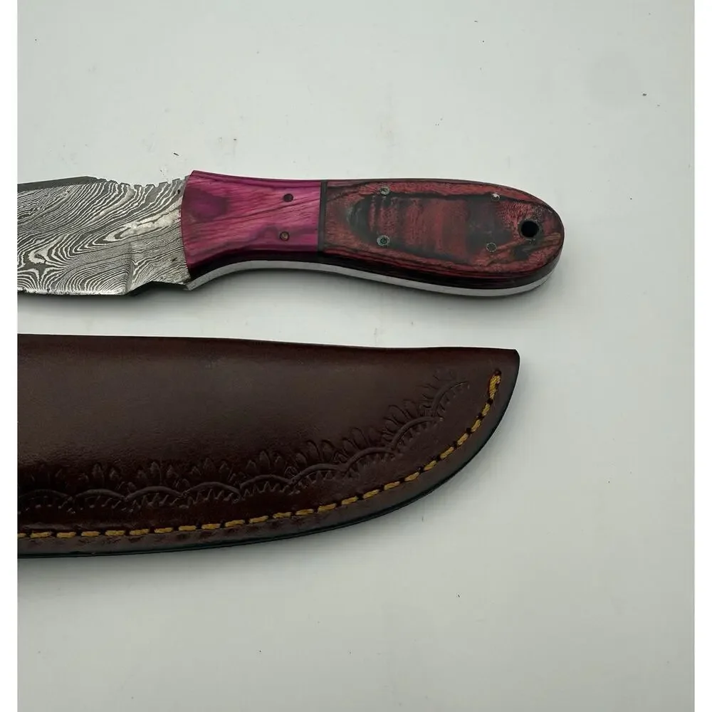 Handmade Damascus Steel Fixed Blade Knife w/ Leather Sheath – Pakistan Made NEW